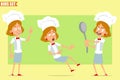 Cartoon flat chef cook girl character vector set Royalty Free Stock Photo