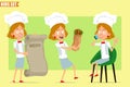 Cartoon flat chef cook girl character vector set Royalty Free Stock Photo