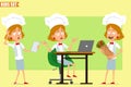 Cartoon flat chef cook girl character vector set Royalty Free Stock Photo