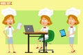 Cartoon flat chef cook girl character vector set Royalty Free Stock Photo