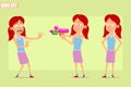 Cartoon flat redhead girl character vector set