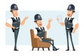 Cartoon flat funny strong policeman character set