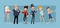 Cartoon flat funny women and men character set