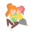 Cartoon flat Girls hugging. Cute LGBT couple