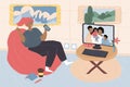 Cartoon flat happy family characters in video conference communication with relatives,vector landing page social concept Royalty Free Stock Photo