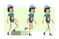 Cartoon flat hipster girl character vector set