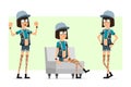 Cartoon flat hipster girl character vector set