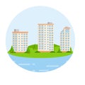 Cartoon flat illustration - beautiful high building on the beach. Royalty Free Stock Photo