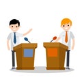 Cartoon flat illustration - two guys in the stands discussion.
