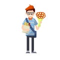 Cartoon flat illustration - young guy in striped clothes and beret