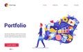 Cartoon flat modern trendy website interface for creative art studio, designer agency with freelancer artist character