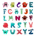 Cartoon flat monsters alphabet big set icons. Colorful monster kids toy cute monsters tongue. Vector Royalty Free Stock Photo