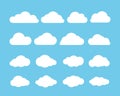 Cartoon flat set of white clouds isolated on blue background. White Cloud. Vector illustration