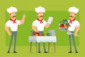 Cartoon flat strong chef cook man character set Royalty Free Stock Photo