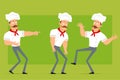 Cartoon flat strong chef cook man character set