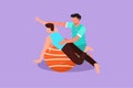 Cartoon flat style draw physiotherapy rehabilitation isometric composition with male patient lying on top of rubber ball with Royalty Free Stock Photo