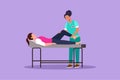 Cartoon flat style draw woman lying on massage table professional masseur therapist doing healing treatment massaging patient Royalty Free Stock Photo