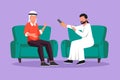 Cartoon flat style drawing Arab journalist interview with famous person. Television, internet broadcast Arab journalist talks to