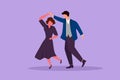 Cartoon flat style drawing attractive man and woman performing dance at school, studio, party. Male and female character dancing