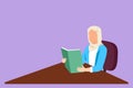 Cartoon flat style drawing beautiful girl student sitting at table and holding book in hands. Female reading a book. Arab woman Royalty Free Stock Photo