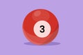 Cartoon flat style drawing billiard ball number 3 logo, label, template, symbol. Balls billiards icon. American games pool,