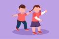 Cartoon flat style drawing of bullying children. Angry little boy pulling girl hair. She look of shock and pain. Problem of