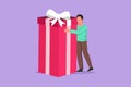 Cartoon flat style drawing businessman hugging huge birthday gift. Happy satisfied man standing near big wrapped birthday gift box Royalty Free Stock Photo