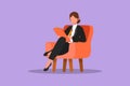 Cartoon flat style drawing businesswoman writing on clipboard. Female executive sitting in armchair. Woman taking note. Psychology