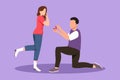 Cartoon flat style drawing cheerful man kneeling offering engagement ring to his girlfriend. Young guy on knees proposing girl to Royalty Free Stock Photo