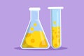 Cartoon flat style drawing chemistry laboratory glassware logotype, label, icon, sticker, symbol. Graduated lab tube, beaker and