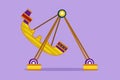 Cartoon flat style drawing colorful large swing boat in an amusement park driven by engine in outdoor land. Fun kids play on