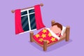 Cartoon flat style drawing cute little girl sleeping on tonight dreams, good night and sweet dreams. Happy little child sleep in