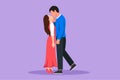 Cartoon flat style drawing dominant relationship. Romantic couple in love kissing and hugging. Happy handsome man and pretty woman Royalty Free Stock Photo
