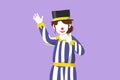 Cartoon flat style drawing female clown hand say hi and the other hand with thumbs up gesture. Wearing hat and smiling face makeup Royalty Free Stock Photo