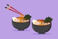 Cartoon flat style drawing fresh delicious Japanese ramen restaurant logo emblem. Fast food Japan noodle cafe shop icon template