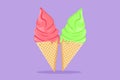 Cartoon flat style drawing fresh ice cream cone store logo. Icecream dessert cafe menu and restaurant badge concept, street food