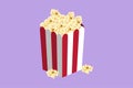 Cartoon flat style drawing fresh salty pop corn with stripped pattern paper bucket. Snack for watching movies concept. Logo for