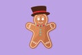 Cartoon flat style drawing gingerbread man icing. Cookie in shape of man. Icon for winter holiday, cooking, new years eve. Snack