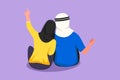 Cartoon flat style drawing girl in love sit lay on shoulder her boyfriend and looking at moon and stars. Happy Arab man and woman Royalty Free Stock Photo