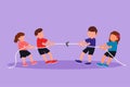 Cartoon flat style drawing group of children playing tug of war at playground. Happy kids playing tug of war at park. Girls and Royalty Free Stock Photo