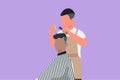 Cartoon flat style drawing handsome bearded man is looking forward while having his hair cut by hairdresser at barbershop. Royalty Free Stock Photo