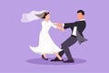Cartoon flat style drawing happy cheerful boy and pretty girl dancing on the floor at wedding party. Romantic young wedding couple Royalty Free Stock Photo