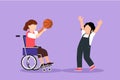 Cartoon flat style drawing of happy lifestyle of disabled people concept. Little girl in wheelchair playing ball with female Royalty Free Stock Photo