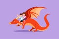 Cartoon flat style drawing happy little boy and girl flying with fantasy dragon together. Children fly and sitting on back dragon Royalty Free Stock Photo