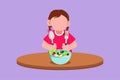 Cartoon flat style drawing happy little girl eating fresh vegetable salad and showing thumb up sign. Cute child eating fresh Royalty Free Stock Photo