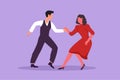 Cartoon flat style drawing happy people dancing salsa. Young man and woman in dance. Pair of dancer with waltz tango and salsa