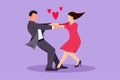 Cartoon flat style drawing of happy young man and beauty woman dancing on the floor at park. Cute romantic couple holding hands Royalty Free Stock Photo