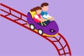 Cartoon flat style drawing kids on rollercoaster rides. Cute little boy and girl riding fast at amusement rides, happy laughing or Royalty Free Stock Photo