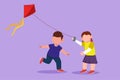 Cartoon flat style drawing little boy and girl flying kite. Siblings playing together. Kids playing kite in playground. Children Royalty Free Stock Photo