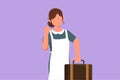 Cartoon flat style drawing maid in hotel holding suitcase with celebrate gesture. Work deftly to clean and prepare sheet bed in